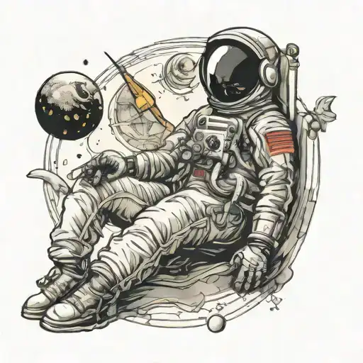 The astronaut sits on the moon and smokes tattoo design idea