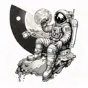 The astronaut sits on the moon and smokes tattoo design idea
