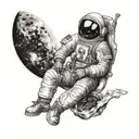 The astronaut sits on the moon and smokes tattoo design idea