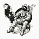 The astronaut sits on the moon and smokes tattoo design idea