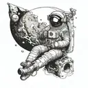 The astronaut sits on the moon and smokes tattoo design idea