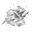 thin lightning bolts with clouds tattoo design idea