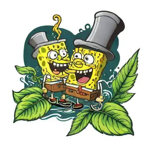 SpongeBob and Patrick smoking weed leaves tattoo design idea