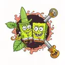 SpongeBob and Patrick smoking weed leaf together symbolizing tattoo design idea