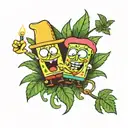 SpongeBob and Patrick smoking weed leaf together symbolizing tattoo design idea