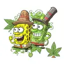 SpongeBob and Patrick smoking weed leaf together symbolizing tattoo design idea