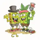 SpongeBob and Patrick smoking weed leaf tattoo design idea