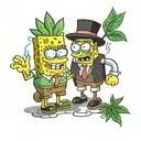 SpongeBob and Patrick smoking weed leaf tattoo design idea