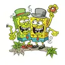 SpongeBob and Patrick smoking weed leaf tattoo design idea