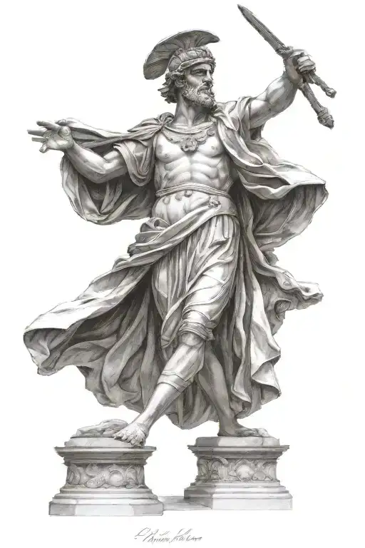 I want a tattoo of a ancient rome statute up handed and open tattoo design idea