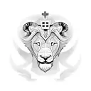 Christian Cross with lamb, lion, and rosemb tattoo design idea