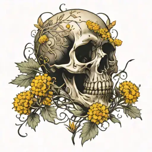 dandelions blowing around skull tattoo design idea