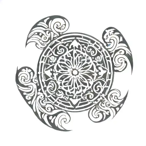dharma wheel with ocean wave merging together to form tattoo design idea