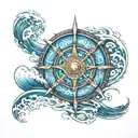 dharma wheel with ocean wave merging tattoo design idea