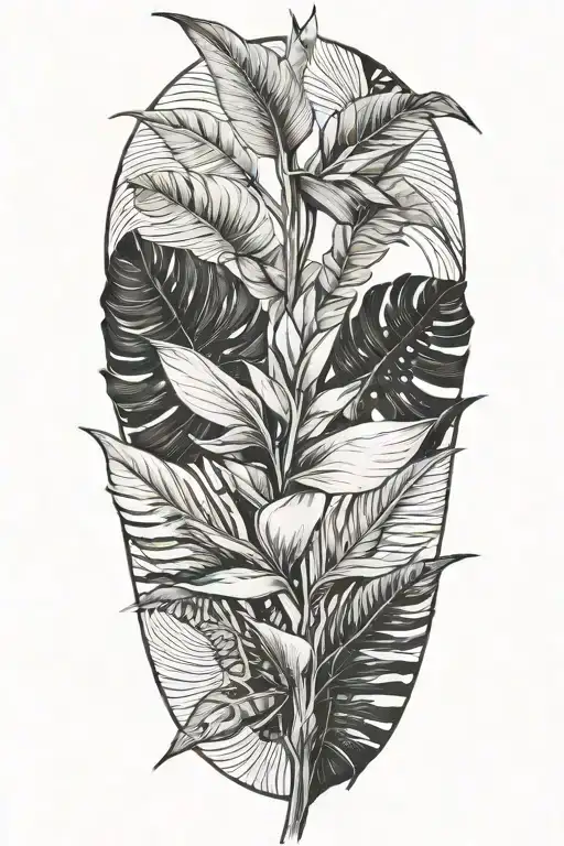 bird of paradise flower and Monstera tattoo design idea