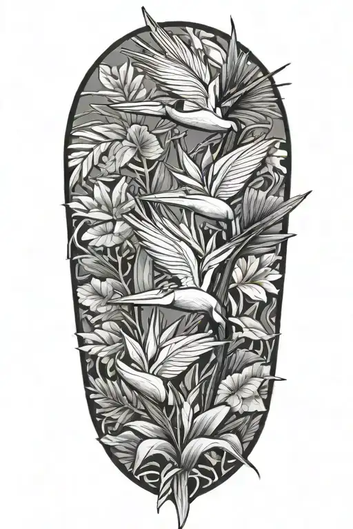 rocks with bird of paradise flower tattoo design idea
