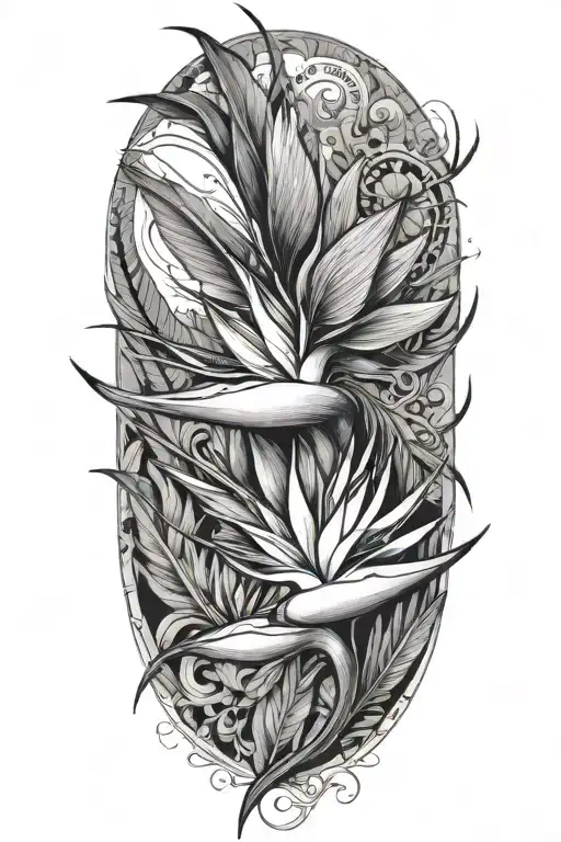 bird of paradise chasing fibonacci sequence tattoo design idea