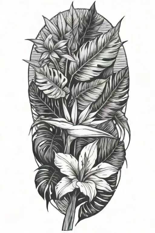 bird of paradise flower and Monstera tattoo design idea