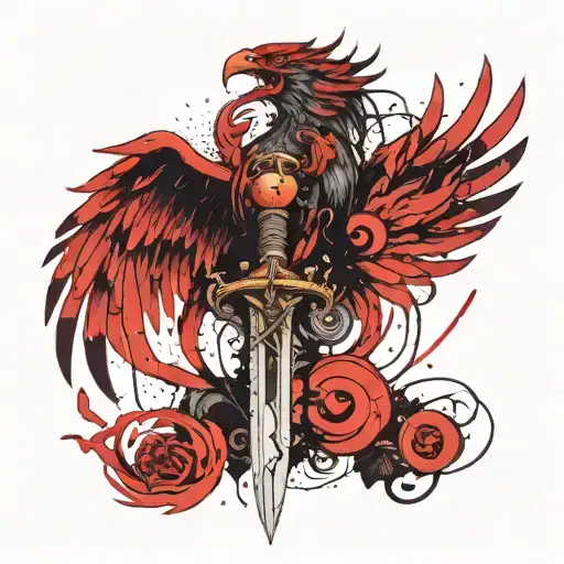 phoenix hugging sword embedded tattoo design idea
