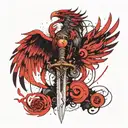 phoenix hugging sword embedded tattoo design idea