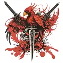 phoenix hugging sword embedded tattoo design idea