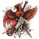 phoenix hugging sword embedded tattoo design idea
