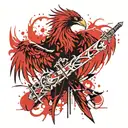 phoenix hugging sword embedded tattoo design idea