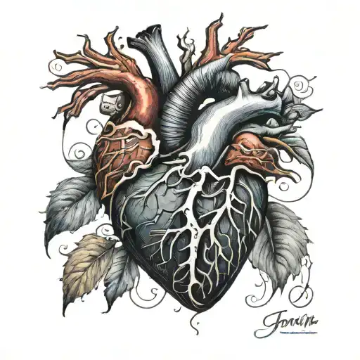 An anatomical correct human heart tattoo design idea