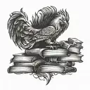 A majestic phoenix rising from a stack of books tattoo design idea