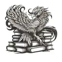 A majestic phoenix rising from a stack of books tattoo design idea