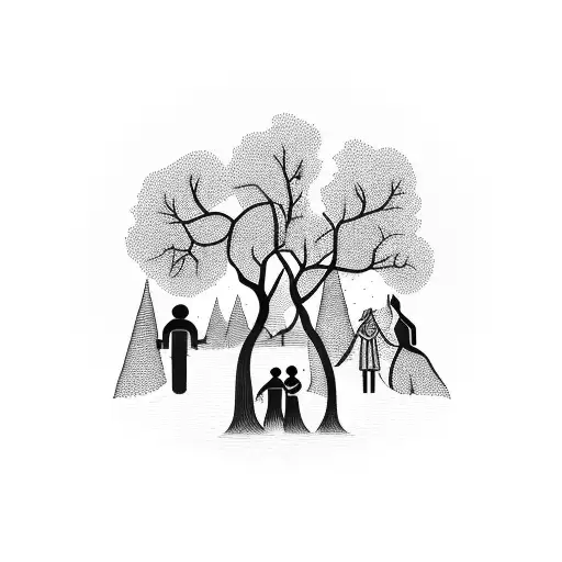 North Carolina theme with symbolism of family of 5 people tattoo design idea