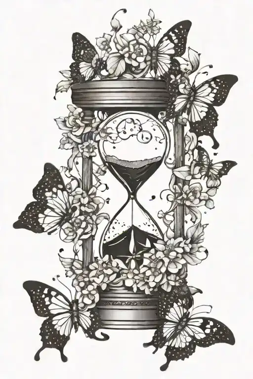 hourglass clock & butterlies with snowflakes     tattoo design idea