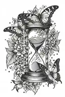 hourglass clock & butterlies with snowflakes falling tattoo design idea