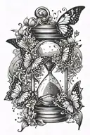 hourglass clock & butterlies with snowflakes falling tattoo design idea