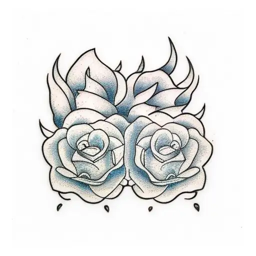 two flowers on fire sourrounded by raindrops  tattoo design idea