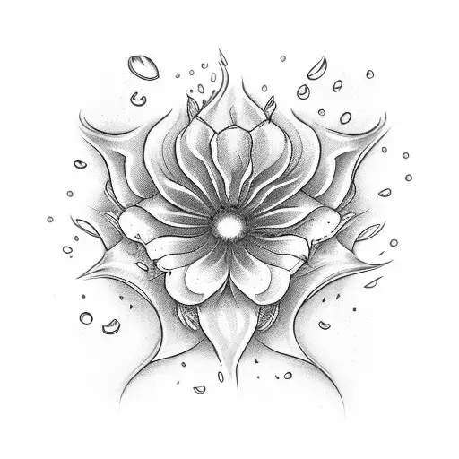 two flowers on fire with Crowns sourrounded by raindrops  tattoo design idea