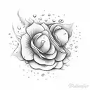 two flowers on fire with Crowns sourrounded by raindrops  tattoo design idea
