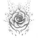 two flowers on fire with Crowns sourrounded by raindrops  tattoo design idea