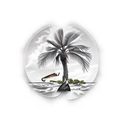 Palm Tree with pelican tattoo design idea