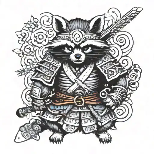 Racoon Samurai with kabuto tattoo design idea