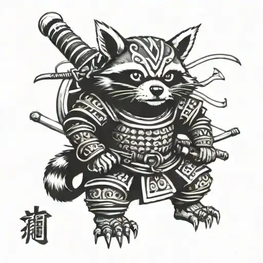 Racoon Samurai with kabuto tattoo design idea