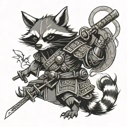 Racoon samurai with kabuto tattoo design idea