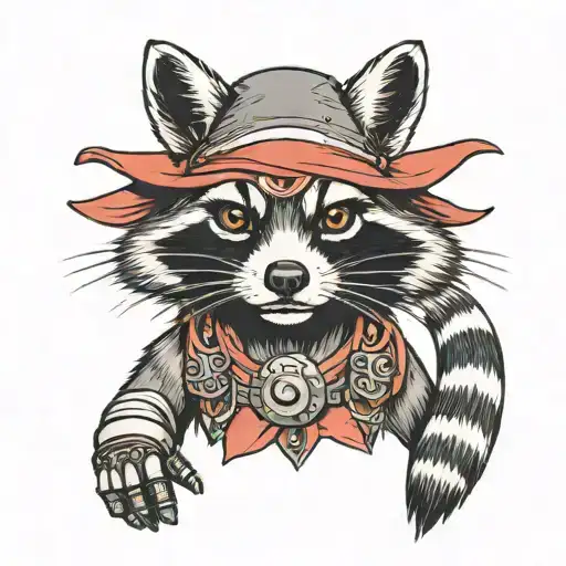 Racoon with kabuto hat tattoo design idea