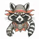 Racoon with kabuto hat tattoo design idea