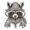 Racoon with kabuto hat tattoo design idea