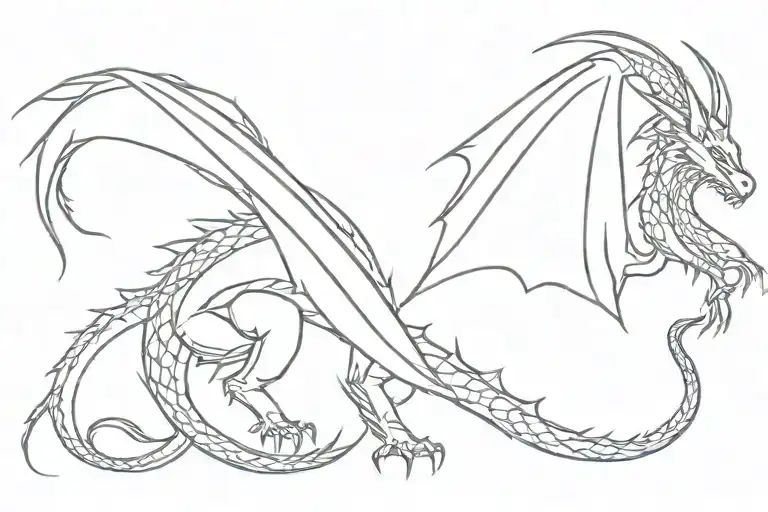 fine line Dragon feminien with "i respect you" in the tail tattoo design idea