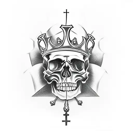 skull and cross and crown tattoo design idea