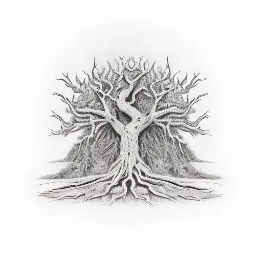 dead tree with tomb tattoo design idea