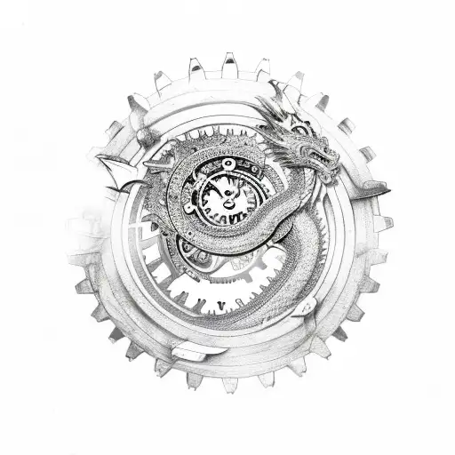 Dragon made of clockwork gears Guarding Gold tattoo design idea
