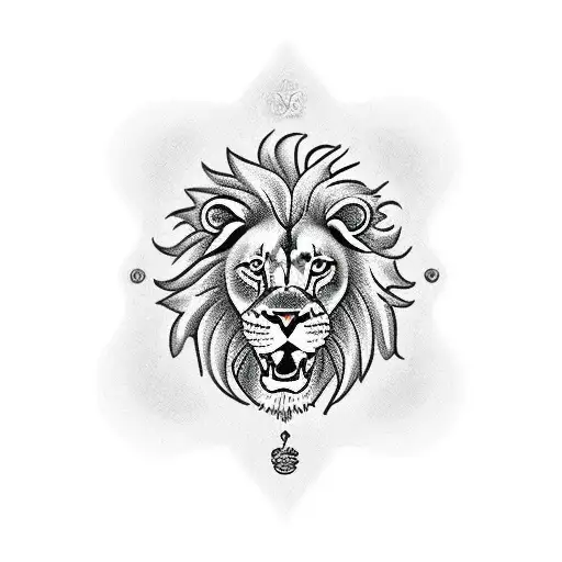 A traditional style lion with a caduceus symbol in its paw tattoo design idea